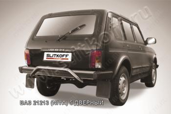 Защита заднего бампера d57 скоба Slitkoff Лада нива 4х4  2131 (1993-2019) 5 дв. дорестайлинг (нержавейка с полимерным покрытием в цвет черный)