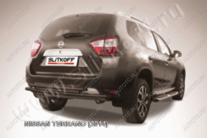 11 199 р. Защита заднего бампера d76+d42 двойная Slitkoff Nissan Terrano D10 дорестайлинг (2013-2016) (нержавейка с полимерным покрытием в цвет черный)  с доставкой в г. Майкоп