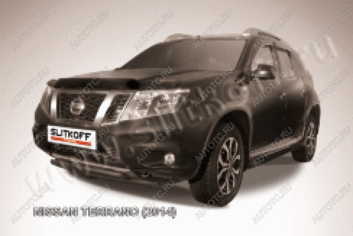 9 549 р. Защита переднего бампера d42+d42 двойная Slitkoff  Nissan Terrano  D10 (2013-2022) дорестайлинг, рестайлинг (нержавейка с полимерным покрытием в цвет черный)  с доставкой в г. Майкоп