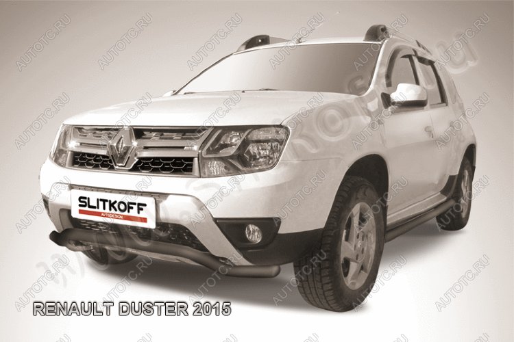11 499 р. Защита переднего бампера (нержавейка, волна 57) Slitkoff  Renault Duster  HS (2015-2021) рестайлинг (с окраской в черный цвет)  с доставкой в г. Майкоп