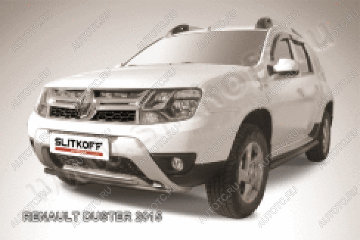 10 499 р. Защита переднего бампера d42+d42 двойная Slitkoff  Renault Duster  HS (2015-2021) рестайлинг (нержавейка с полимерным покрытием в цвет черный)  с доставкой в г. Майкоп