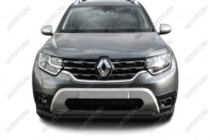 12 599 р. Защита переднего бампера d57+d42 двойная Slitkoff Renault Duster HM рестайлинг (2021-2024) (нержавейка с полимерным покрытием в цвет черный)  с доставкой в г. Майкоп