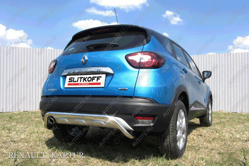 10 199 р. Защита заднего бампера d42 скоба (2WD) Slitkoff  Renault Kaptur (2016-2020) дорестайлинг (нержавейка с полимерным покрытием в цвет черный)  с доставкой в г. Майкоп