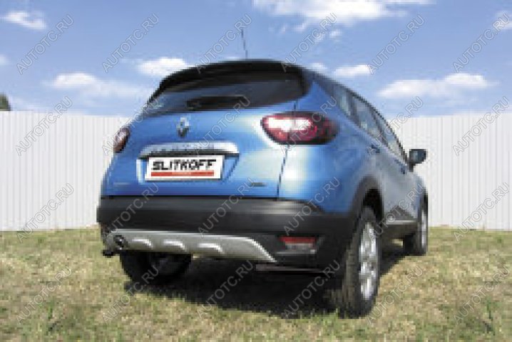 8 399 р. Защита заднего бампера уголки d42 (2WD) Slitkoff  Renault Kaptur (2016-2020) дорестайлинг (нержавейка с полимерным покрытием в цвет черный)  с доставкой в г. Майкоп