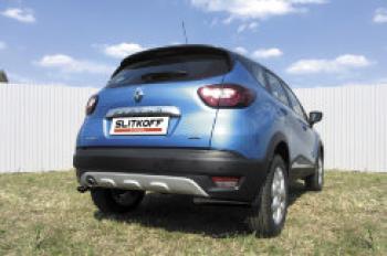 Защита заднего бампера уголки d42 (4WD) Slitkoff Renault Kaptur (2016-2020) дорестайлинг (нержавейка с полимерным покрытием в цвет черный)
