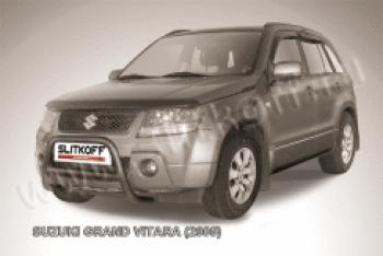 Защита переднего бампера кенгурятник d57 низкий Slitkoff Suzuki Grand Vitara ( JT 5 дверей,  JT 3 двери) (2005-2008) дорестайлинг (нержавейка с полимерным покрытием в цвет черный)