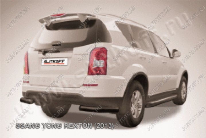 10 449 р. Защита заднего бампера уголки d76 Slitkoff  SSANGYONG Rexton  Y290 (2012-2017) (нержавейка с полимерным покрытием в цвет черный)  с доставкой в г. Майкоп