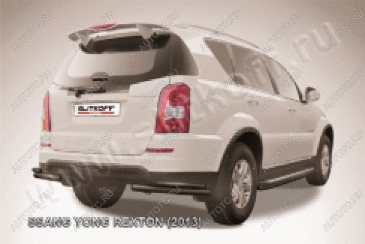 9 599 р. Защита заднего бампера уголки d57+d42 двойные Slitkoff  SSANGYONG Rexton  Y290 (2012-2017) (нержавейка с полимерным покрытием в цвет черный)  с доставкой в г. Майкоп