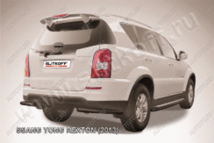 7 449 р. Защита заднего бампера уголки d57 Slitkoff  SSANGYONG Rexton  Y290 (2012-2017) (нержавейка с полимерным покрытием в цвет черный)  с доставкой в г. Майкоп