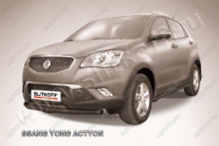 15 449 р. Защита переднего бампера d76+d42 двойная Slitkoff  SSANGYONG Actyon (2010-2013) дорестайлинг (нержавейка с полимерным покрытием в цвет черный)  с доставкой в г. Майкоп