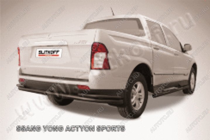14 449 р. Защита заднего бампера d76+d42 двойная длинная Slitkoff  SSANGYONG Actyon Sport (2012-2025) (нержавейка с полимерным покрытием в цвет черный)  с доставкой в г. Майкоп