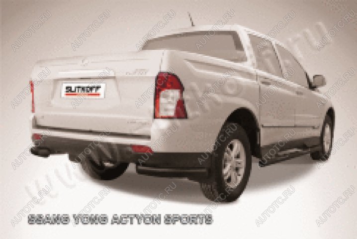 8 999 р. Защита заднего бампера уголки d76 Slitkoff  SSANGYONG Actyon Sport (2012-2025) (нержавейка с полимерным покрытием в цвет черный)  с доставкой в г. Майкоп