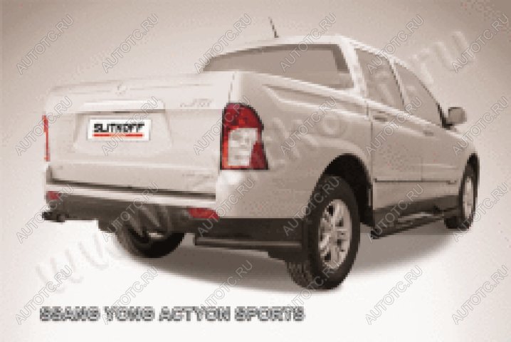 6 749 р. Защита заднего бампера уголки d57 Slitkoff  SSANGYONG Actyon Sport (2012-2025) (нержавейка с полимерным покрытием в цвет черный)  с доставкой в г. Майкоп