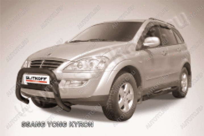 33 699 р. Защита переднего бампера кенгурятник низкий d76 Slitkoff  SSANGYONG Kyron (2007-2016) рестайлинг (нержавейка с полимерным покрытием в цвет черный)  с доставкой в г. Майкоп