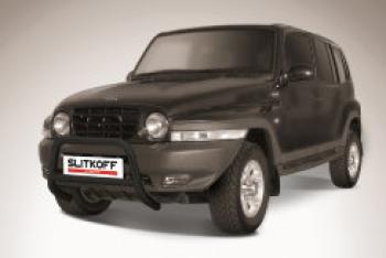 Защита переднего бампера кенгурятник d57 низкий Slitkoff ТАГАЗ Tager  5d (2008-2012) (нержавейка с полимерным покрытием в цвет черный)