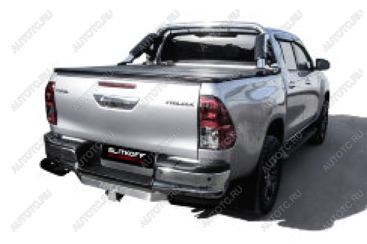 12 999 р. Защита заднего бампера уголки d76 Slitkoff  Toyota Hilux  AN120 (2020-2025) 2-ой рестайлинг (нержавейка с полимерным покрытием в цвет черный)  с доставкой в г. Майкоп