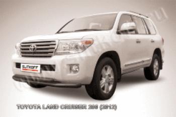 Защита переднего бампера d76+d57 двойная Slitkoff Toyota Land Cruiser  200 (2012-2015) 1-ый рестайлинг (нержавейка с полимерным покрытием в цвет черный)