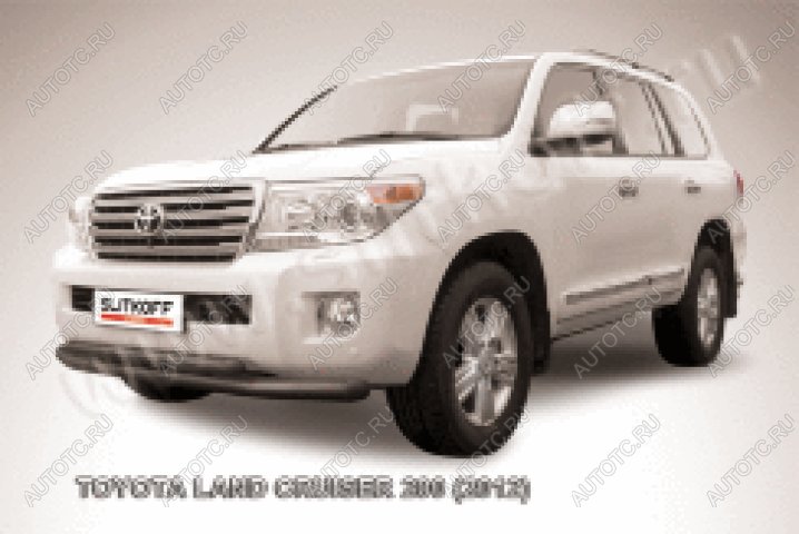 21 349 р. Защита переднего бампера d76+d57 двойная Slitkoff  Toyota Land Cruiser  200 (2012-2015) 1-ый рестайлинг (нержавейка с полимерным покрытием в цвет черный)  с доставкой в г. Майкоп