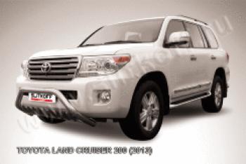 Защита переднего бампера кенгурятник d76 низкий широкий с ЗК Slitkoff Toyota Land Cruiser  200 (2012-2015) 1-ый рестайлинг (нержавейка с полимерным покрытием в цвет черный)