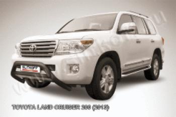 Защита переднего бампера кенгурятник d76 низкий широкий с перемычкой Slitkoff Toyota Land Cruiser  200 (2012-2015) 1-ый рестайлинг (нержавейка с полимерным покрытием в цвет черный)