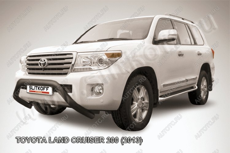 29 899 р. Защита переднего бампера кенгурятник d76 низкий широкий мини Slitkoff  Toyota Land Cruiser  200 (2012-2015) 1-ый рестайлинг (нержавейка с полимерным покрытием в цвет черный)  с доставкой в г. Майкоп