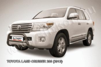 Защита переднего бампера кенгурятник d76 низкий Slitkoff Toyota Land Cruiser  200 (2012-2015) 1-ый рестайлинг (нержавейка с полимерным покрытием в цвет черный)