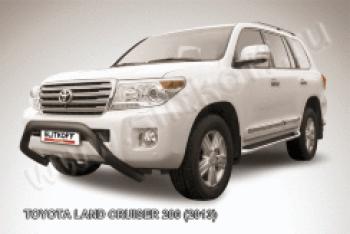 Защита переднего бампера кенгурятник d76 низкий мини Slitkoff Toyota Land Cruiser  200 (2012-2015) 1-ый рестайлинг (нержавейка с полимерным покрытием в цвет черный)
