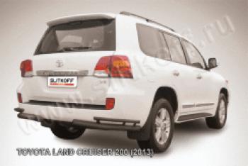 Защита заднего бампера уголки двойные d76+d42 Slitkoff Toyota Land Cruiser  200 (2012-2015) 1-ый рестайлинг (нержавейка с полимерным покрытием в цвет черный)