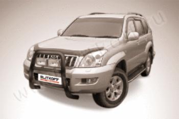 Защита переднего бампера кенгурятник d76 высокий Slitkoff Toyota Land Cruiser Prado  J120 (2002-2009) (нержавейка с полимерным покрытием в цвет черный)