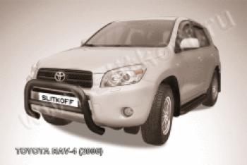 Защита переднего бампера кенгурятник d76 низкий Slitkoff Toyota RAV4  XA305 (2005-2009) 5 дв. дорестайлинг (нержавейка с полимерным покрытием в цвет черный)