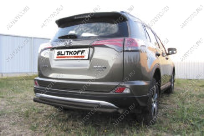 10 999 р. Защита заднего бампера d57+d42 двойная радиусная Slitkoff  Toyota RAV4  XA40 (2015-2019) 5 дв. рестайлинг (нержавейка с полимерным покрытием в цвет черный)  с доставкой в г. Майкоп
