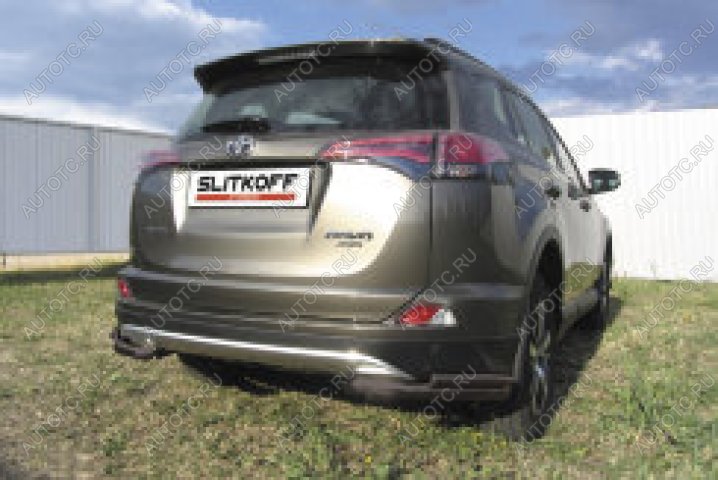9 799 р. Защита заднего бампера уголки d57+d42 двойные Slitkoff  Toyota RAV4  XA40 (2015-2019) 5 дв. рестайлинг (нержавейка с полимерным покрытием в цвет черный)  с доставкой в г. Майкоп