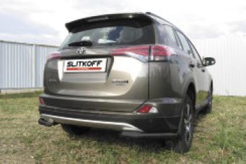 Защита заднего бампера уголки d57 Slitkoff Toyota RAV4  XA40 (2015-2019) 5 дв. рестайлинг (нержавейка с полимерным покрытием в цвет черный)