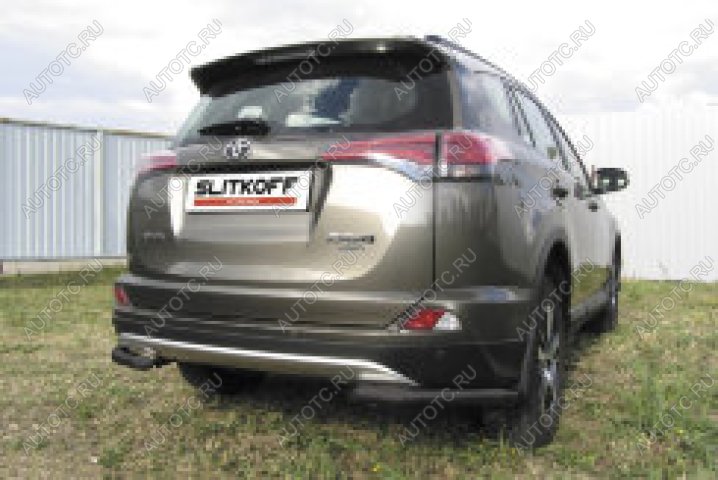 8 849 р. Защита заднего бампера уголки d57 Slitkoff  Toyota RAV4  XA40 (2015-2019) 5 дв. рестайлинг (нержавейка с полимерным покрытием в цвет черный)  с доставкой в г. Майкоп