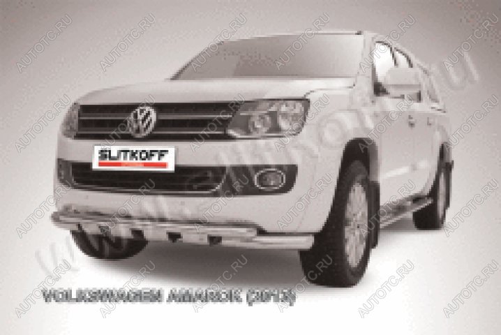24 649 р. Защита переднего бампера d76+d57 двойная с профильной ЗК Slitkoff  Volkswagen Amarok (2009-2016) дорестайлинг (нержавейка с полимерным покрытием в цвет черный)  с доставкой в г. Майкоп