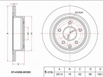 Задний тормозной диск (вентилируемый, Ø292) SAT Nissan Qashqai 2 J11 дорестайлинг (2013-2019)
