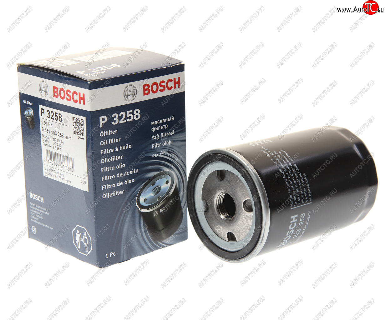 669 р. Фильтр масляный CHRYSLER Voyager (92-04) JEEP Cherokee (88-04) LDV Maxus (05-) (DTD) BOSCH BOSCH 0451103258  с доставкой в г. Майкоп