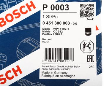 1 469 р. Фильтр масляный VOLVO 6FL,7FL,10FL,12F,12FH,12FL,16FL BOSCH BOSCH 0451300003  с доставкой в г. Майкоп. Увеличить фотографию 4