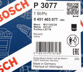 1 089 р. Фильтр масляный VOLVO F7,FH12,FH16 BOSCH BOSCH 0451403077  с доставкой в г. Майкоп. Увеличить фотографию 4