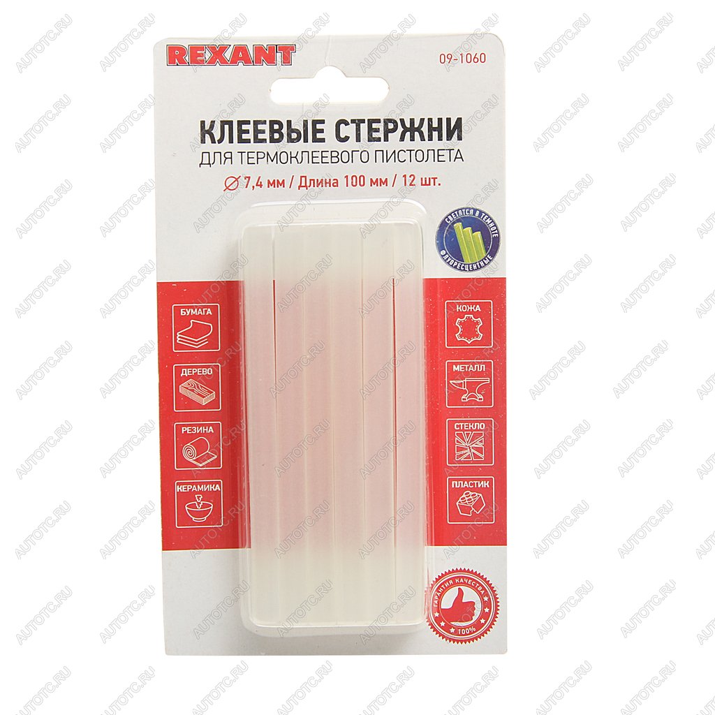138 р. Стержень клеевой 7.4х100мм прозрачный (светящийся) 12шт. в блистере REXANT REXANT 09-1060  с доставкой в г. Майкоп