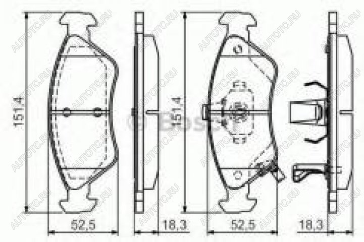 1 279 р. Колодки тормозные передние (4шт.) BOSCH KIA Clarus K9A седан дорестайлинг (1996-1998)  с доставкой в г. Майкоп