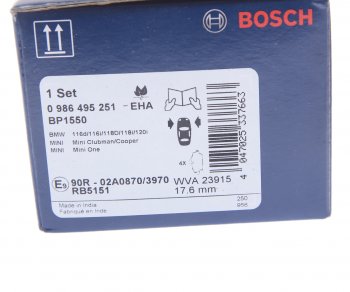 2 859 р. Колодки тормозные передние (4шт.) BOSCH BMW 1 серия E81 хэтчбэк 3 дв. рестайлинг (2007-2012)  с доставкой в г. Майкоп. Увеличить фотографию 4
