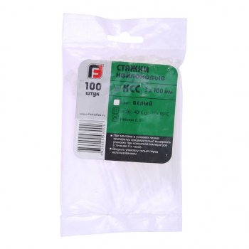 62 р. Хомут-стяжка 100х3.0 пластик белый (100шт.) FORTISFLEX FORTISFLEX 1003100  с доставкой в г. Майкоп. Увеличить фотографию 1