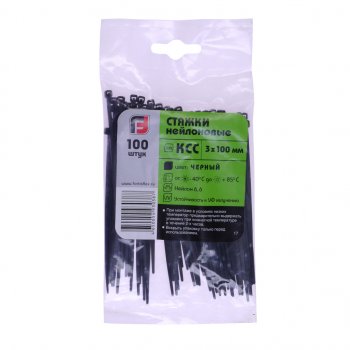 53 р. Хомут-стяжка 100х3.0 пластик черный (100шт.) FORTISFLEX FORTISFLEX 1003100-1  с доставкой в г. Майкоп. Увеличить фотографию 1