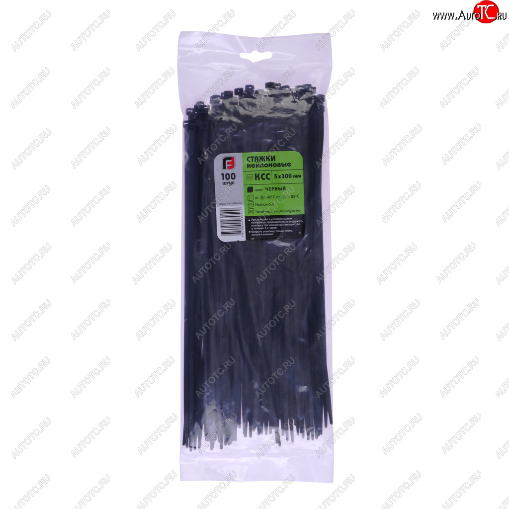 369 р. Хомут-стяжка 300х5.0 пластик черный (100шт.) FORTISFLEX FORTISFLEX 1005300-1  с доставкой в г. Майкоп