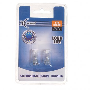 82 р. Лампа 12V W5W T10W W2.1x9.5d 3200К блистер (2шт.) Long Life XENITE XENITE 1007113  с доставкой в г. Майкоп. Увеличить фотографию 1