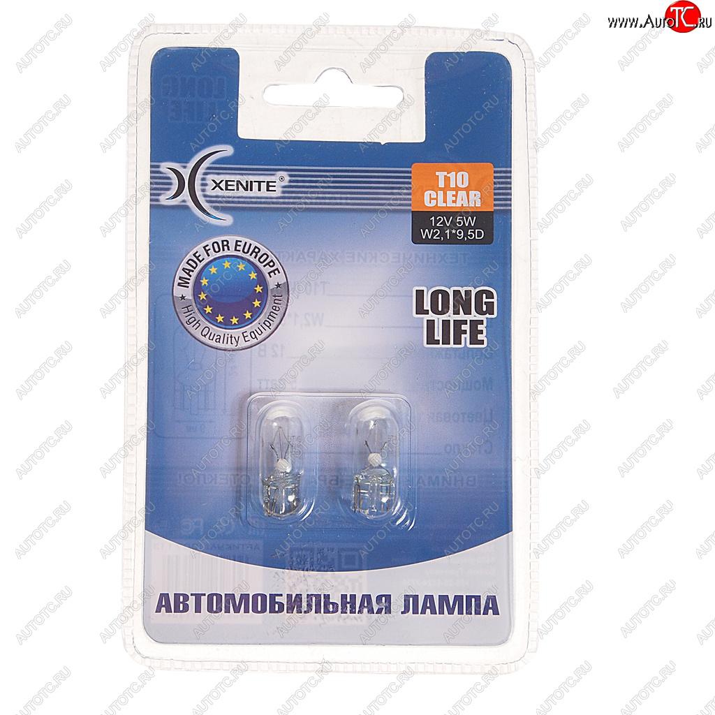 82 р. Лампа 12V W5W T10W W2.1x9.5d 3200К блистер (2шт.) Long Life XENITE XENITE 1007113  с доставкой в г. Майкоп