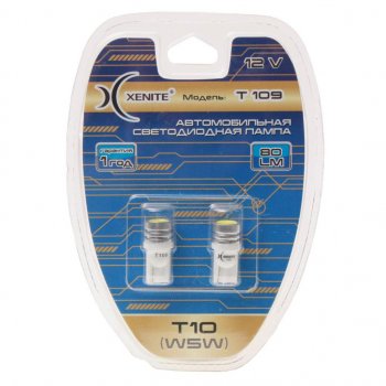 258 р. Лампа светодиодная 12V W5W T10W W2.1х9.5d бесцокольная блистер (2шт.) XENITE XENITE 1009272  с доставкой в г. Майкоп. Увеличить фотографию 1