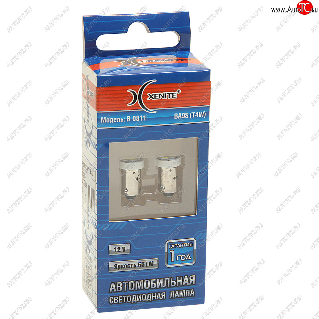 243 р. Лампа светодиодная 12V T4W BA9s 55Lm бокс (2шт.) XENITE XENITE 1009545  с доставкой в г. Майкоп