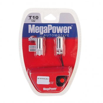 299 р. Лампа светодиодная 12V W5W T10 W2.1x9.5d 6000K с тестером блистер (2шт.) MEGAPOWER MEGAPOWER-AUTOMOTIVE 10101w-2блт  с доставкой в г. Майкоп. Увеличить фотографию 1